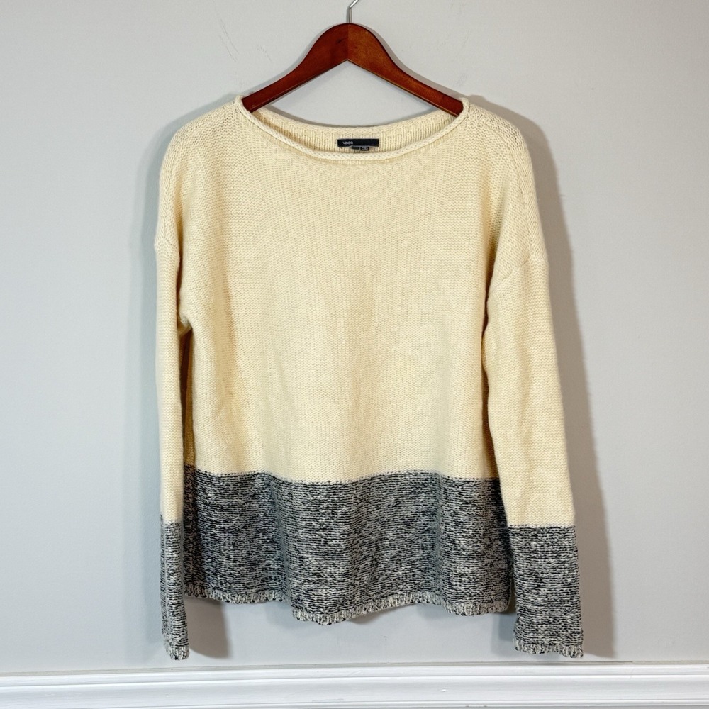 Vince Wool Cashmere Silk Sweater Women's LG Gray Colorblock Knit Soft Luxury‎